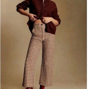 Sezane Brown & Cream Gingham Straight-Leg Pants